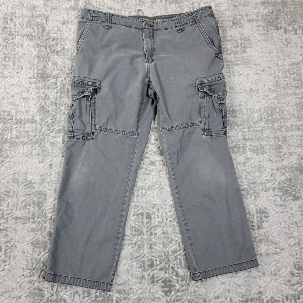 Old Navy Pants Mens 38x28 Gray Cargo Workwear Straight Leg Relaxed Fit Cotton